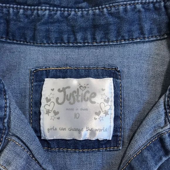 Justice Girl’s Embellished Chambray Shirt Sz 10 - Picture 6 of 9